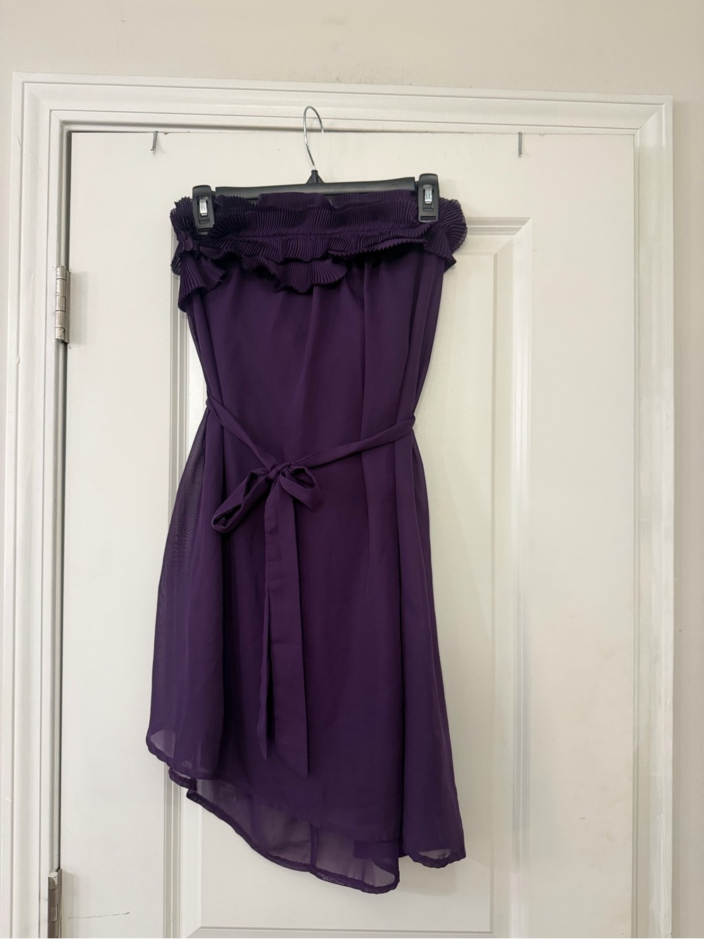 Ya Los Angeles Strapless Ruffled Chiffon Dress in Deep Purple